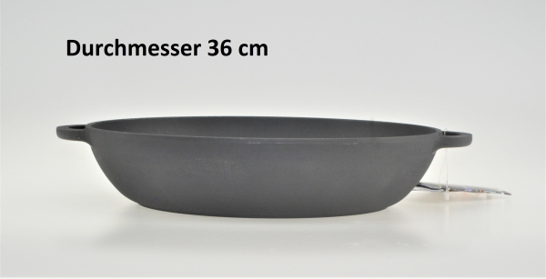 36 cm Pfanne Bräter aus Gusseisen ohne Deckel, Schmortopf Ofenpfanne